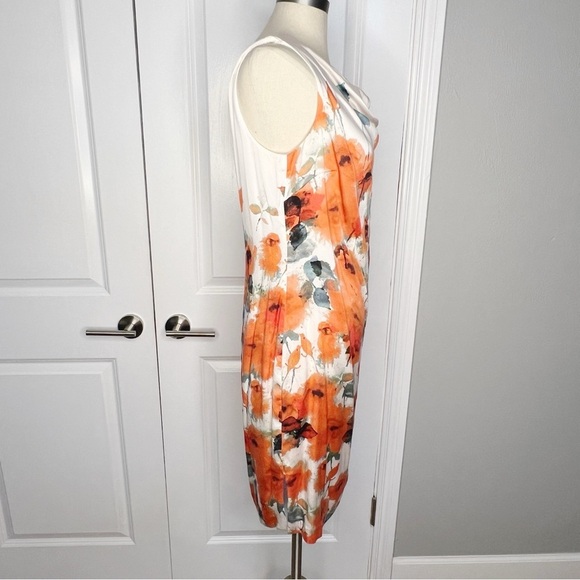 ST.JOHN COLLECTION Silk Dress cream orange poppies silk sleeveless Size 8 - Picture 6 of 10